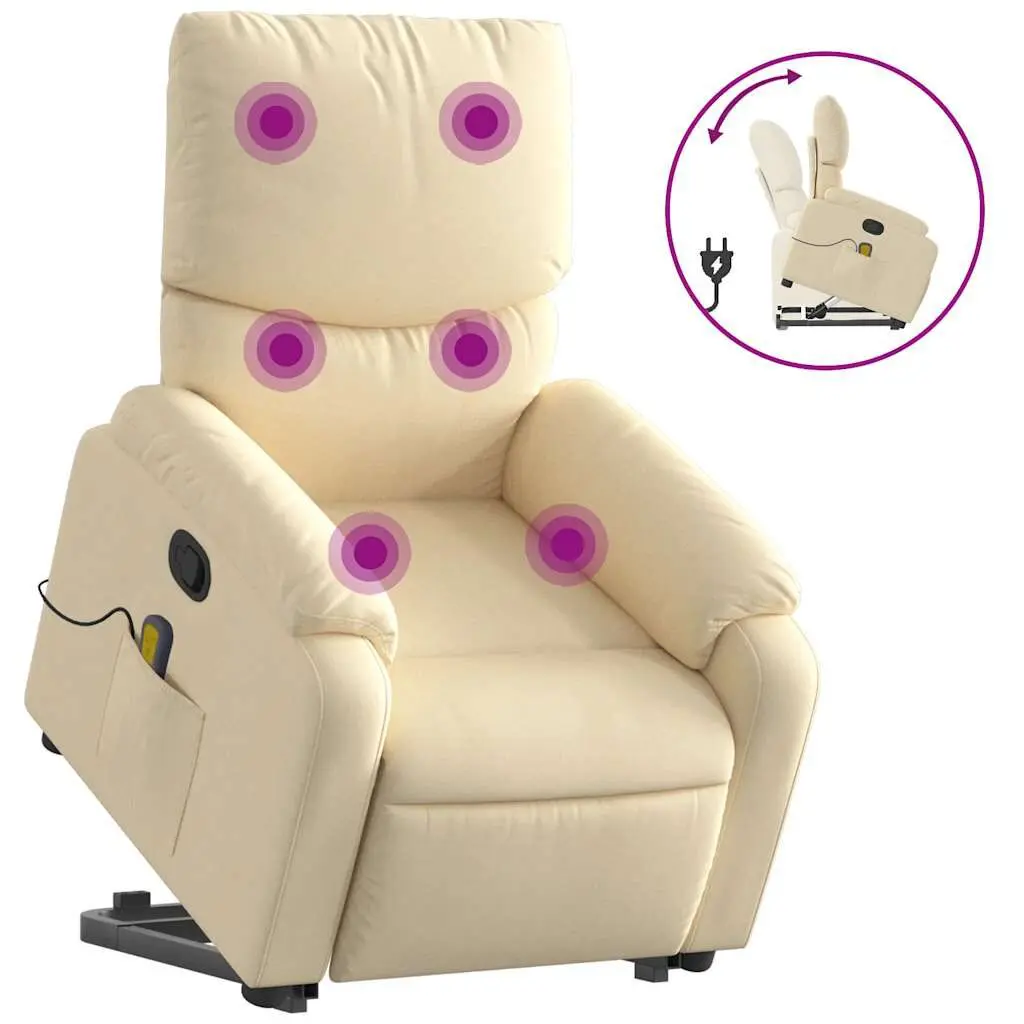 Stand up Massage Recliner Chair Cream Fabric Relaxation Chair