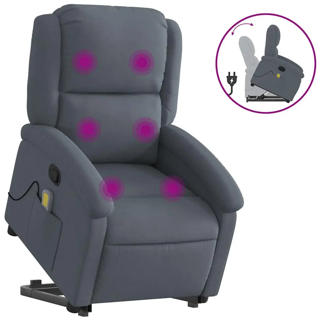 Stand up Massage Recliner Chair Dark Gray Velvet Ergonomic Lounge Chair
