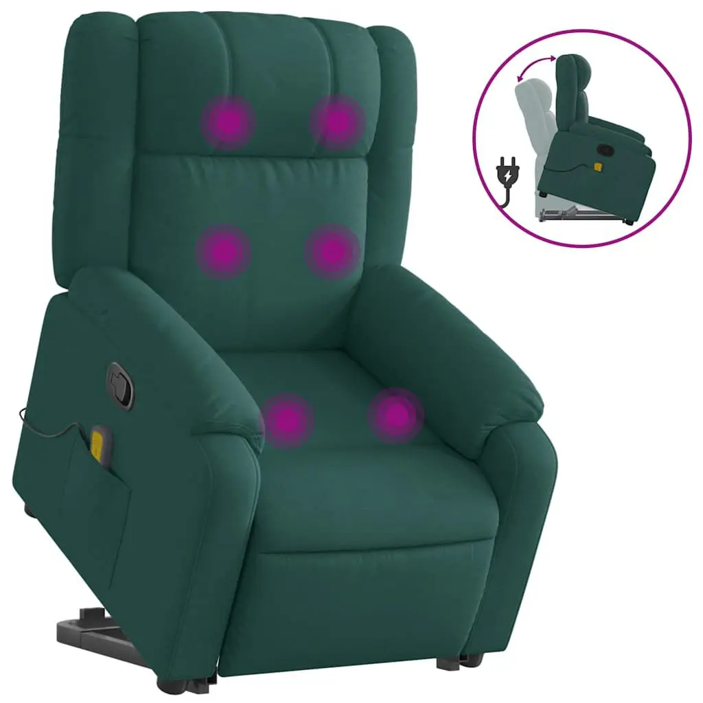 Stand Up Massage Recliner Chair Dark Green Fabric Living Room or Office