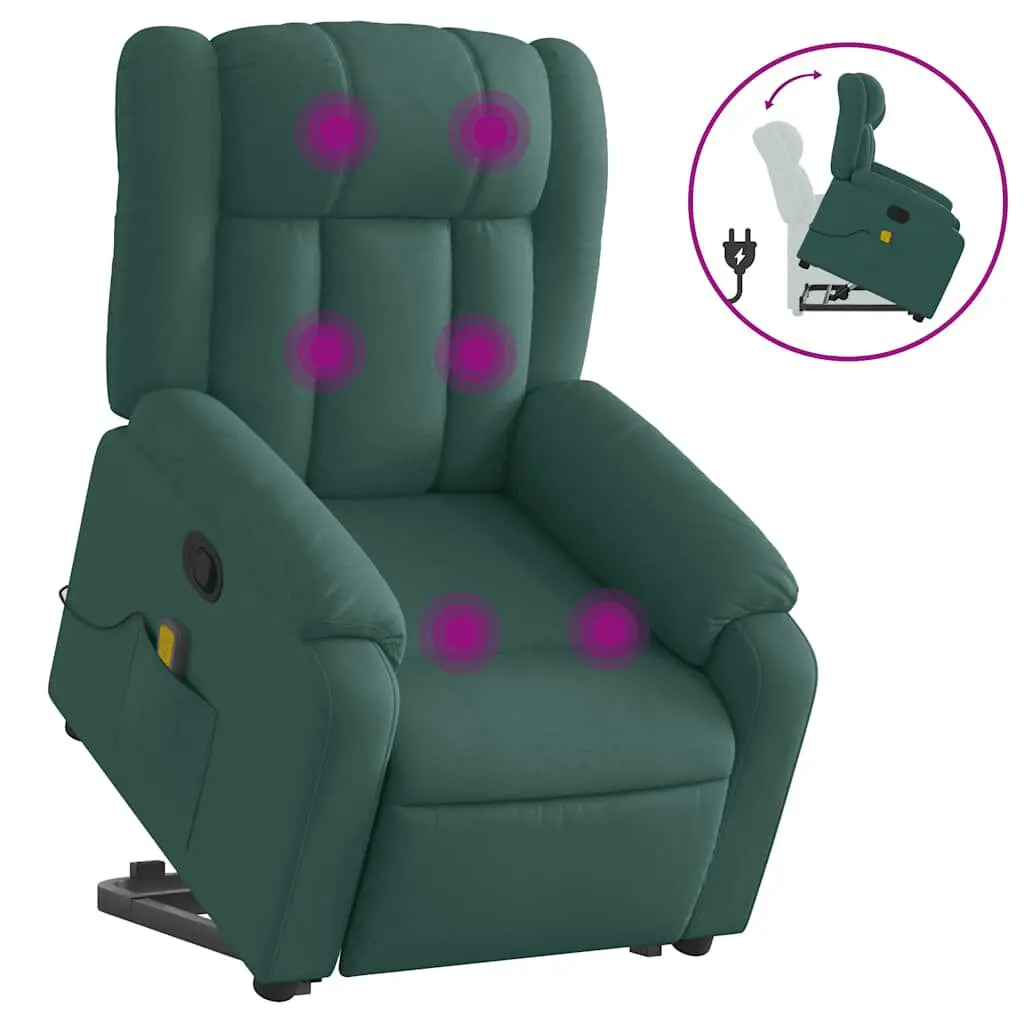 Stand up Massage Recliner Chair Dark Green Fabric Ergonomic Design