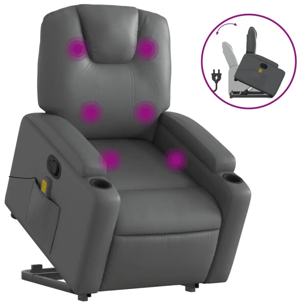 Stand Up Massage Recliner Chair Gray Faux Leather Electric Lounge Chair