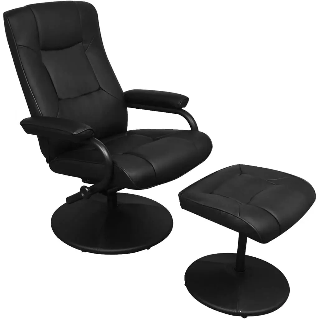 Swivel Recliner Ottoman Black Faux Leather Living Room Chair