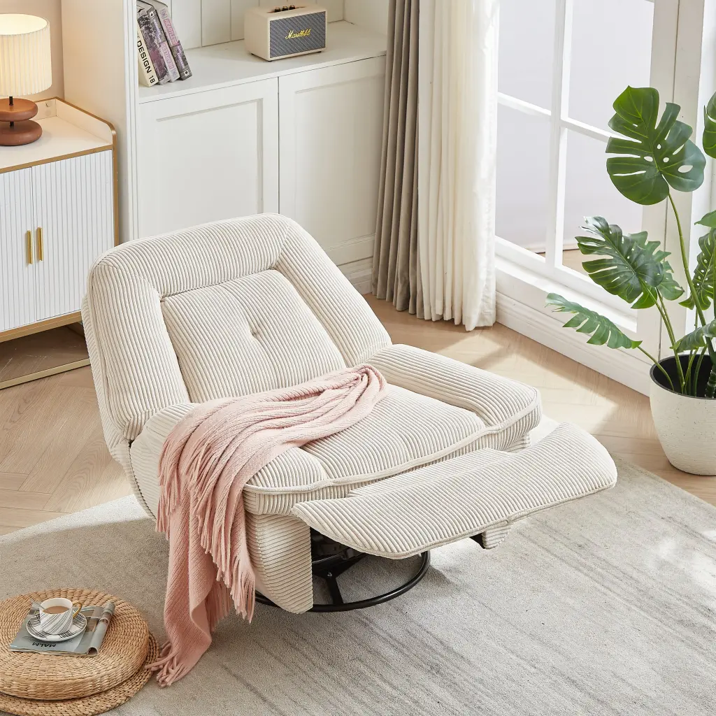 360 Degree Swivel Recliner Chair Corduroy Upholstered Manual Reclining Video welike furniture