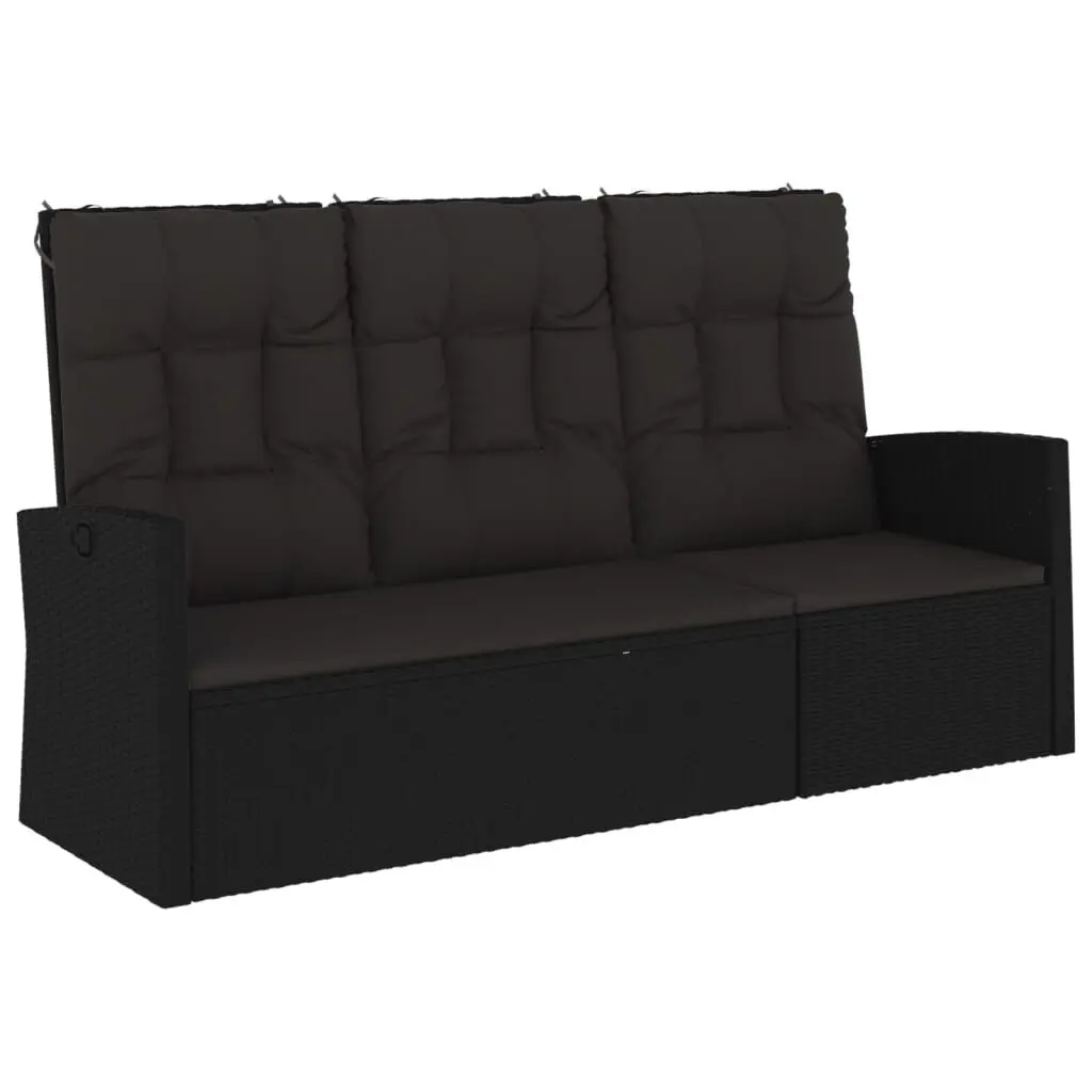 Reclining Patio Bench Cushions Black 68.1 Inches Poly Rattan
