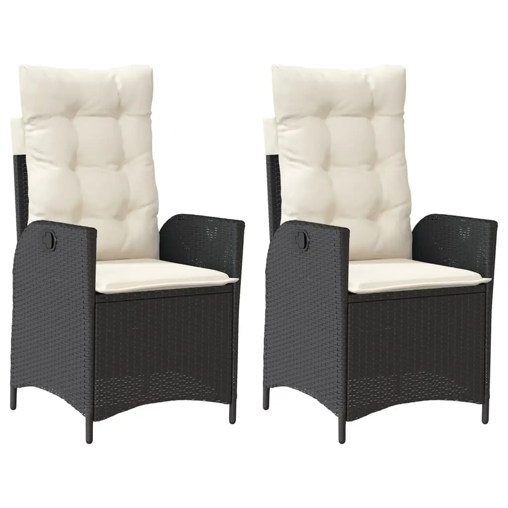 2-Piece Black Poly Rattan Reclining Patio Chairs Comfortable Cushions