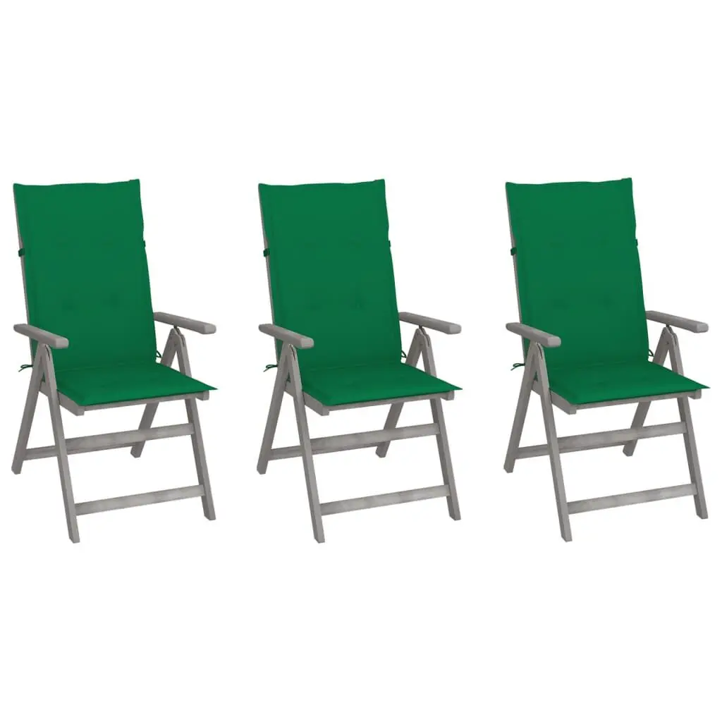 3-Piece Patio Reclining Chairs Cushions Solid Acacia Wood Outdoor Furniture