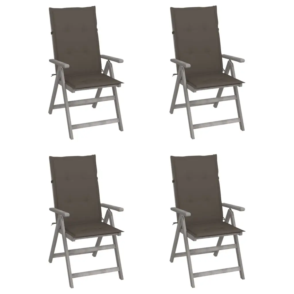 4-Piece Patio Reclining Chairs Cushions Solid Acacia Wood Outdoor Furniture