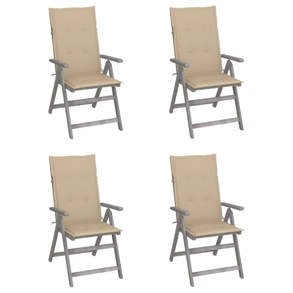 4-Piece Patio Reclining Chairs Cushions Solid Acacia Wood Outdoor Furniture