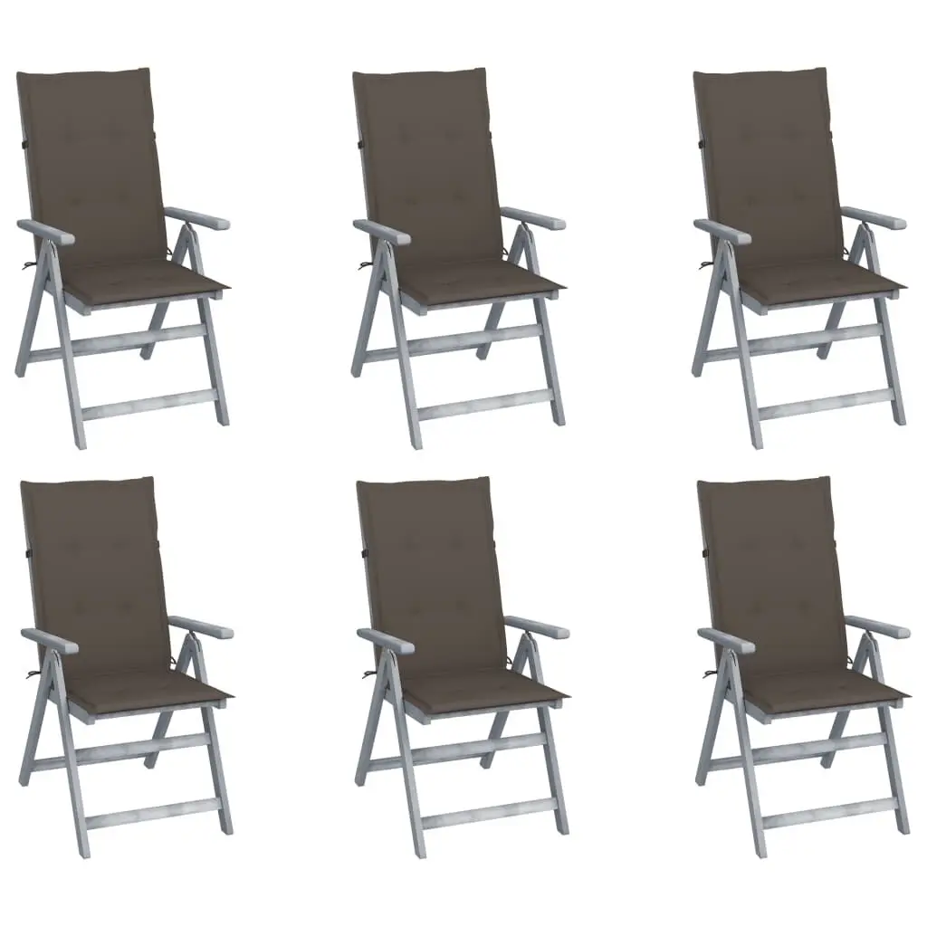 6-Piece Patio Reclining Chairs Cushions Solid Acacia Wood Outdoor Seating Set