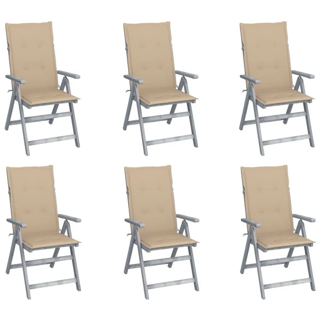 6-Piece Patio Reclining Chairs Cushions Solid Acacia Wood Outdoor Seating Set