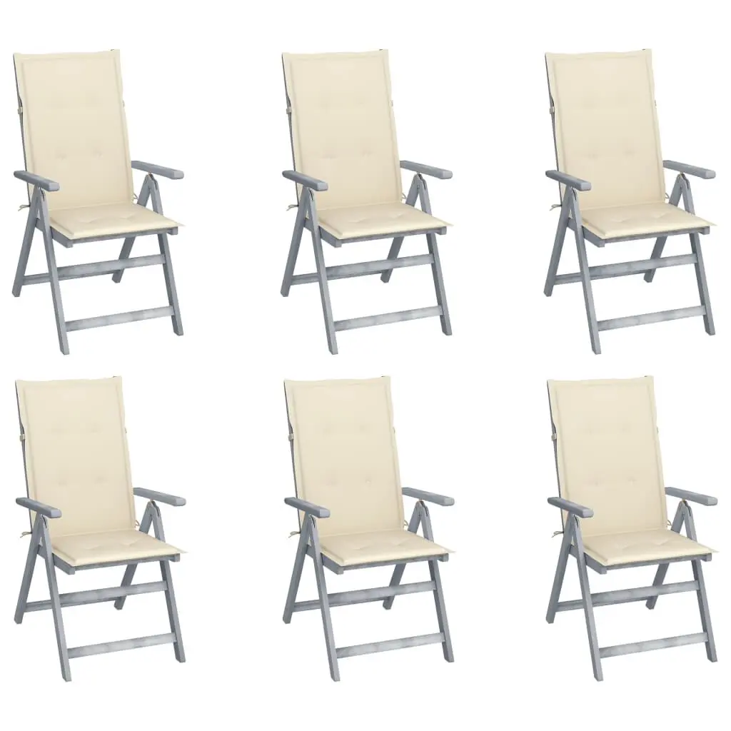6-Piece Solid Acacia Wood Patio Reclining Chairs Cushions