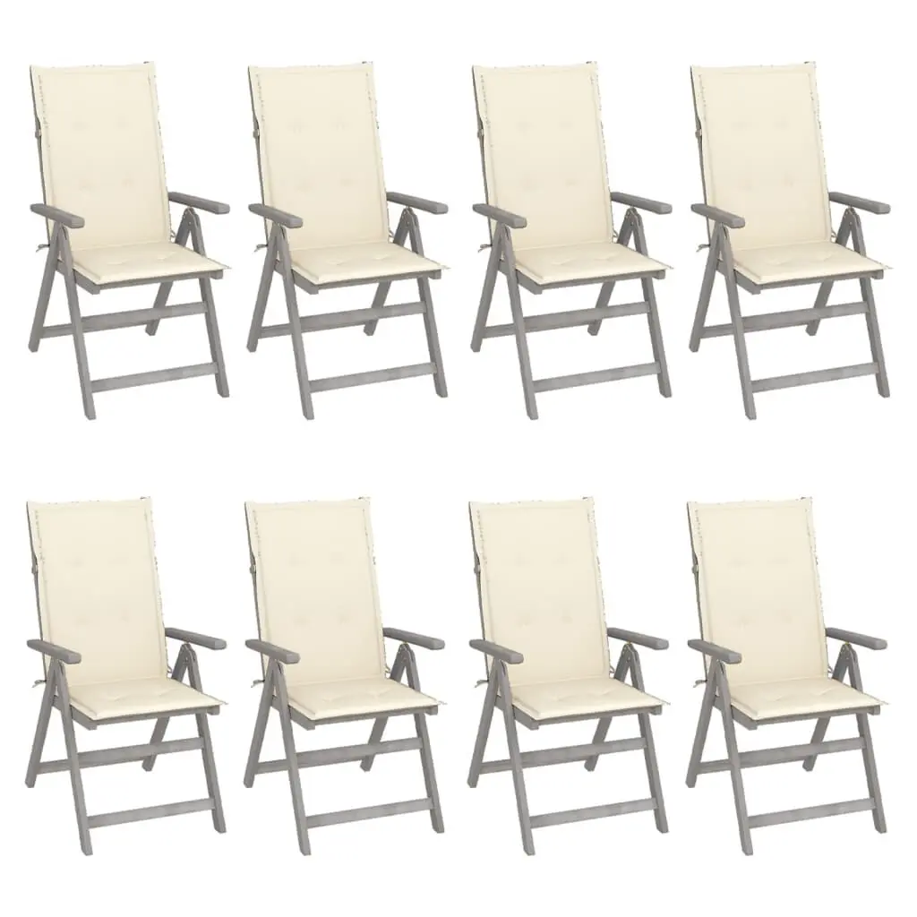 8-Piece Gray Acacia Wood Patio Reclining Chairs Cushions