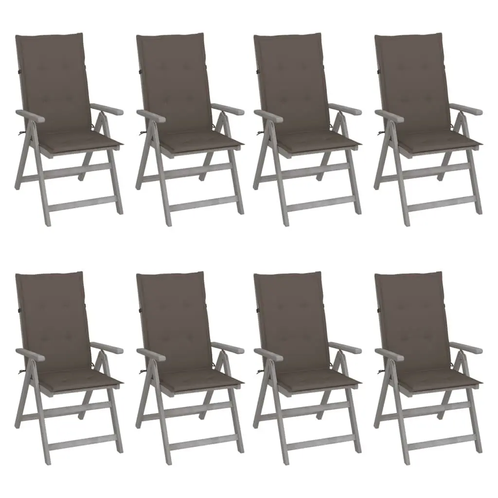 8-Piece Gray Patio Reclining Chairs Cushions Acacia Wood Outdoor Furniture