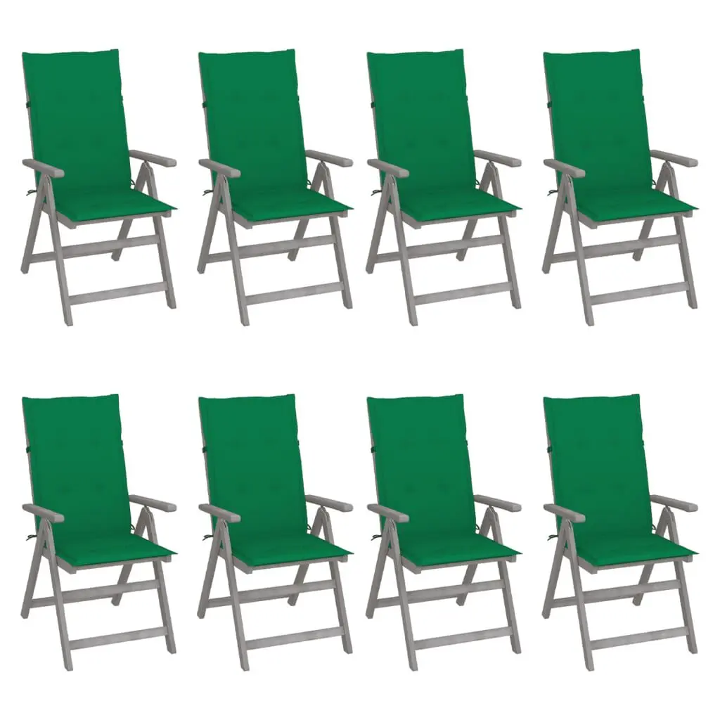 8-Piece Gray Patio Reclining Chairs Cushions Solid Acacia Wood Outdoor Furniture