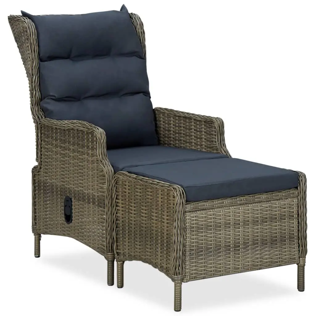 Brown Poly Rattan Reclining Patio Chair Footstool Outdoor Furniture