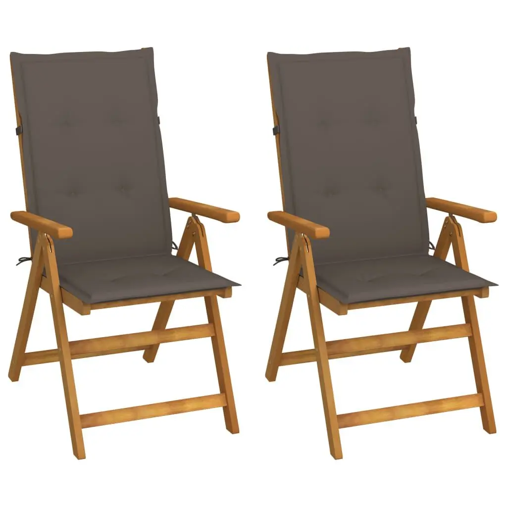 Patio Reclining Chairs 2 pcs Cushions Solid Acacia Wood Outdoor Furniture