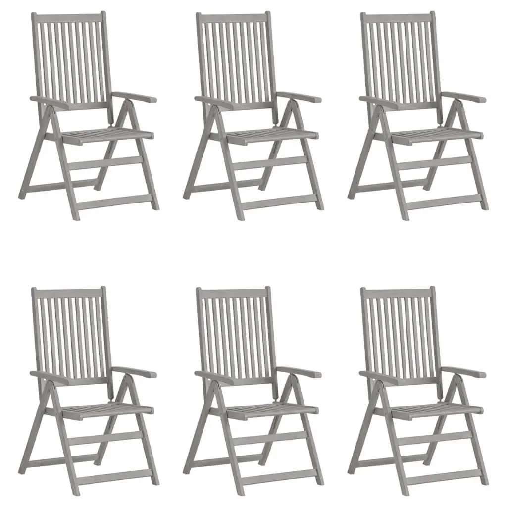 Patio Reclining Chairs 6 pcs Gray Solid Acacia Wood Outdoor Furniture Set
