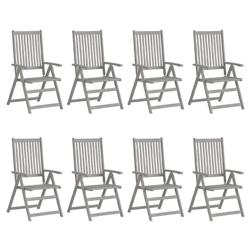 Patio Reclining Chairs 8 pcs Gray Solid Acacia Wood Outdoor Furniture Set