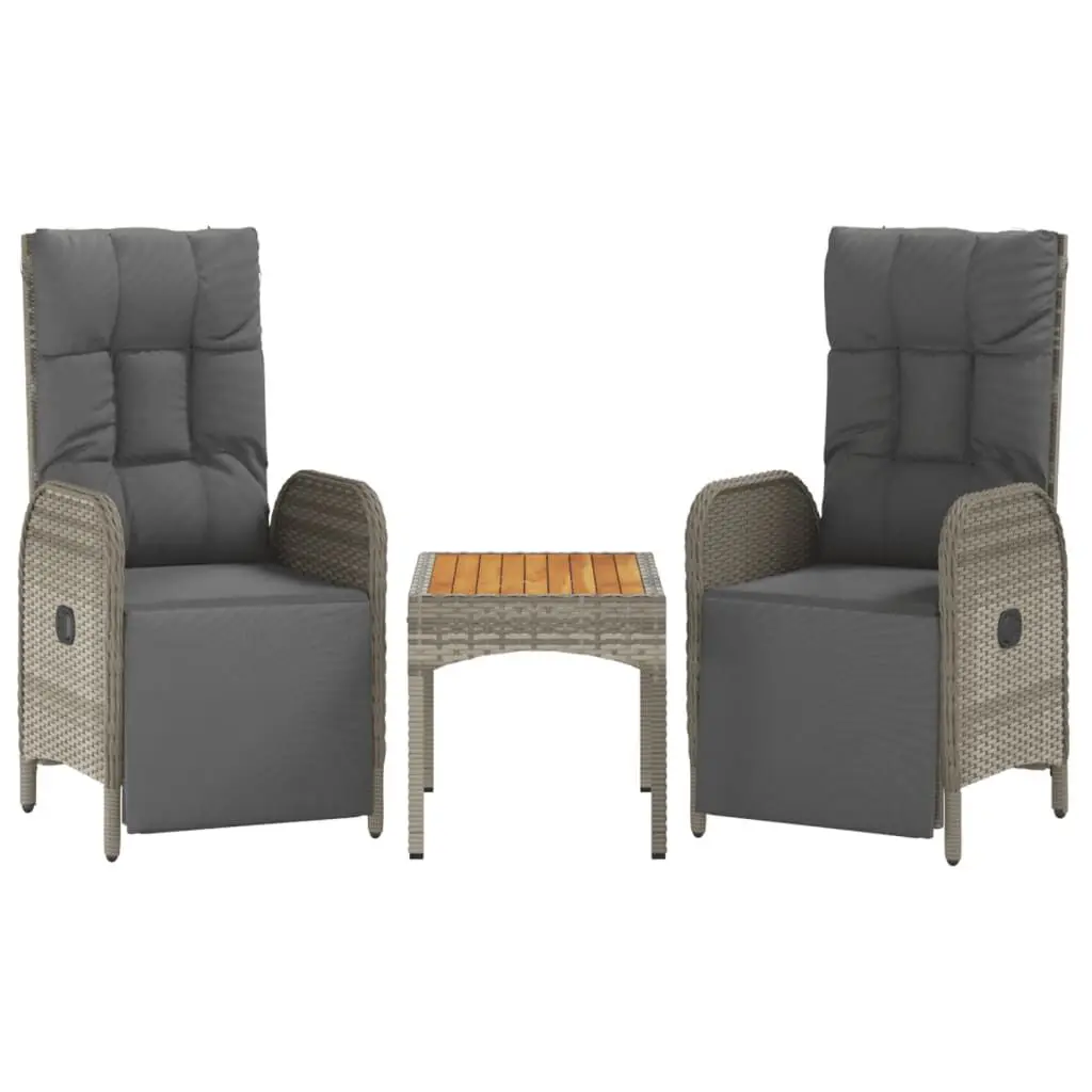 Patio Reclining Chairs 2 Pcs Table Gray Poly Rattan Outdoor Furniture Set