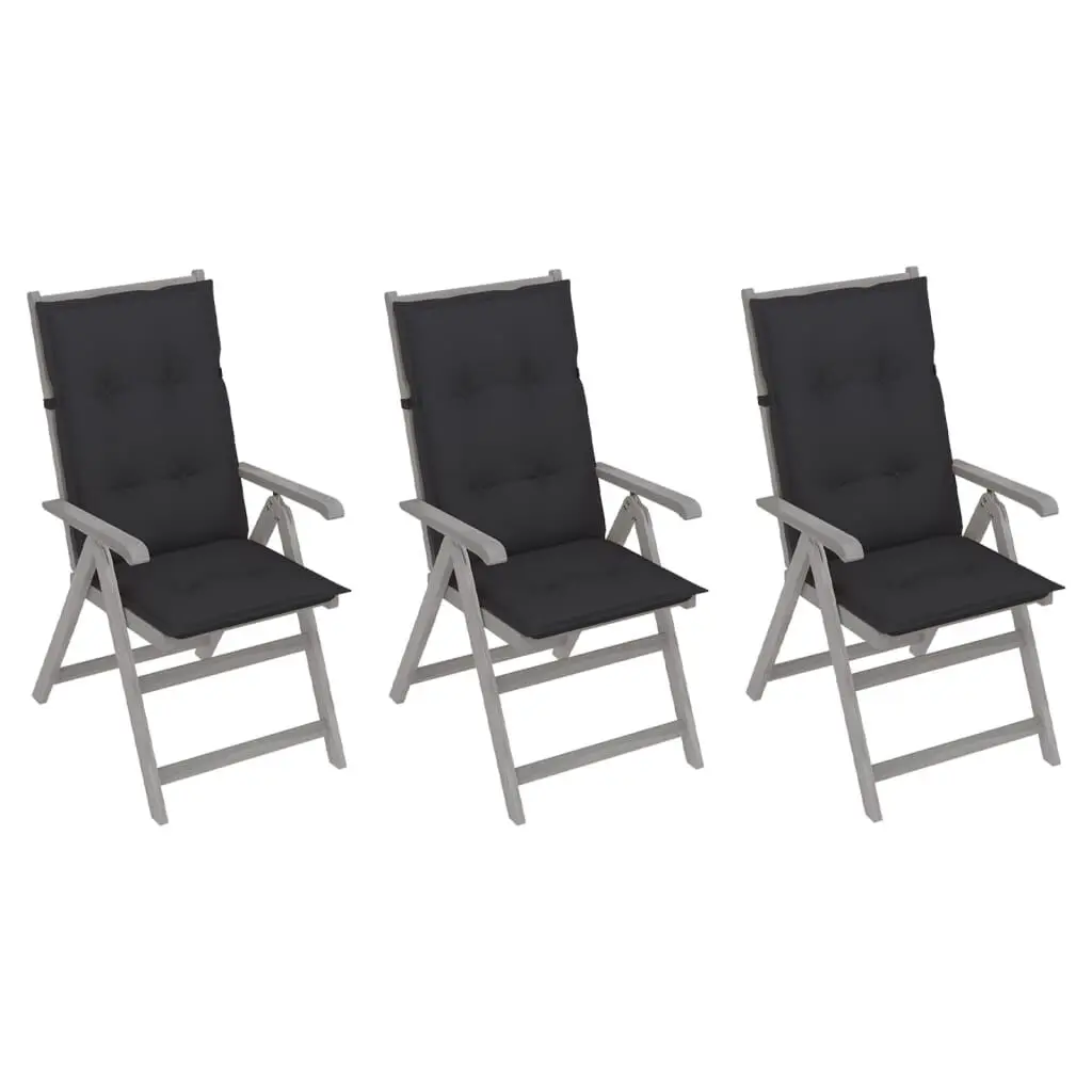 Patio Reclining Chairs 3 Piece Set Cushions Solid Acacia Wood Outdoor Lounge
