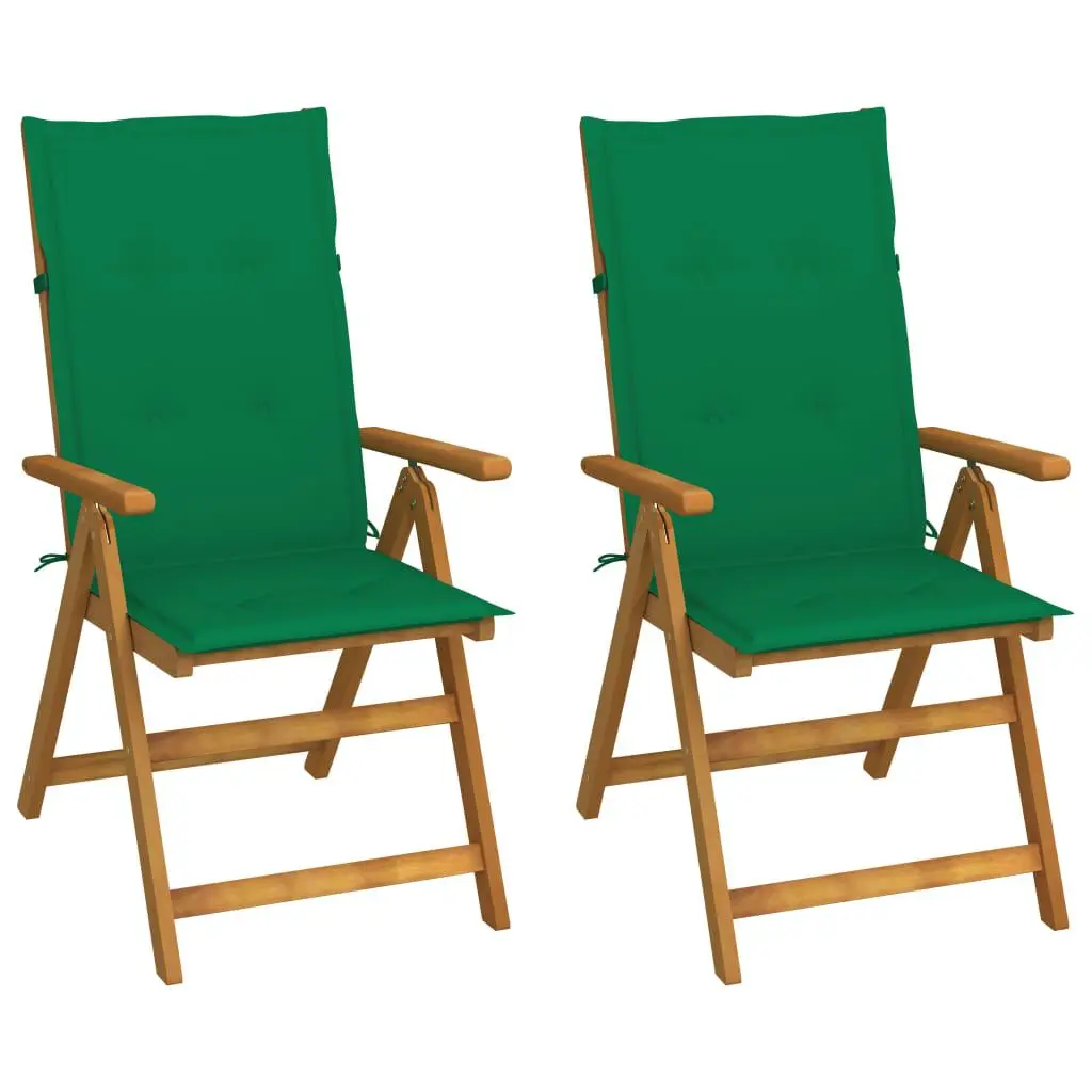 2 Piece Patio Reclining Chairs Cushions Solid Acacia Wood Outdoor Furniture