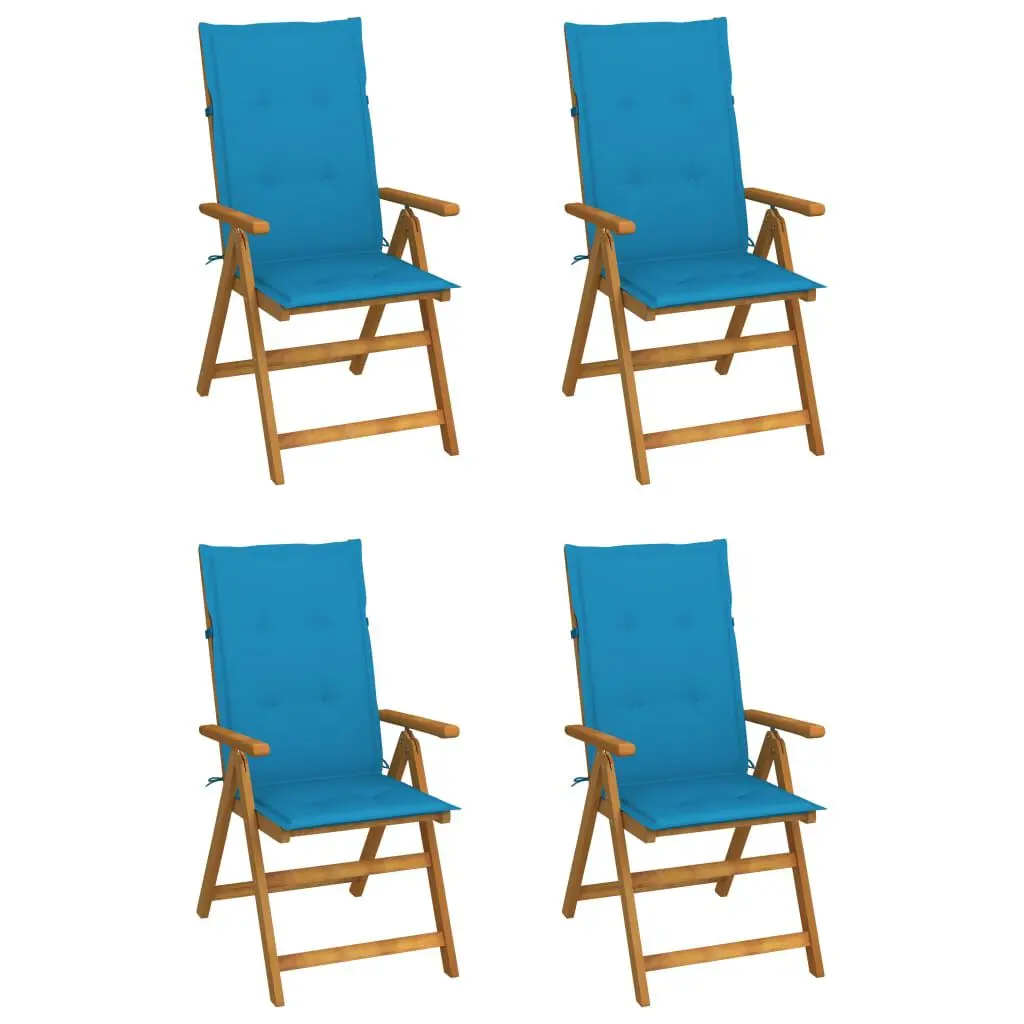 4 Piece Reclining Cushioned Solid Acacia Wood Patio Chairs Outdoor Furniture