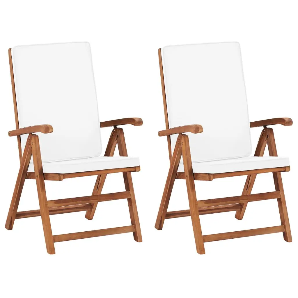 2 Piece Reclining Patio Chairs Cream Cushions Solid Teak Wood