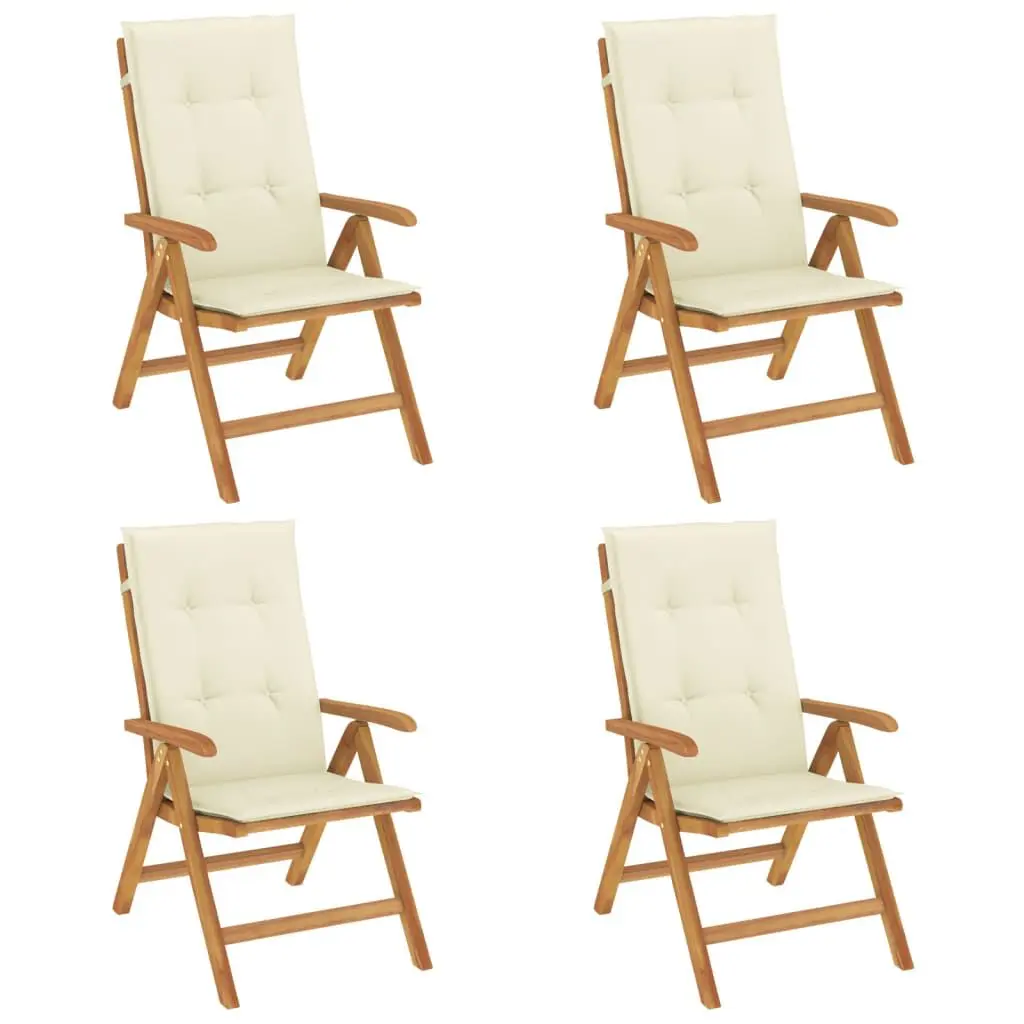 Reclining Patio Chairs Cushions 4 pcs Solid Wood Teak Outdoor Lounge Set