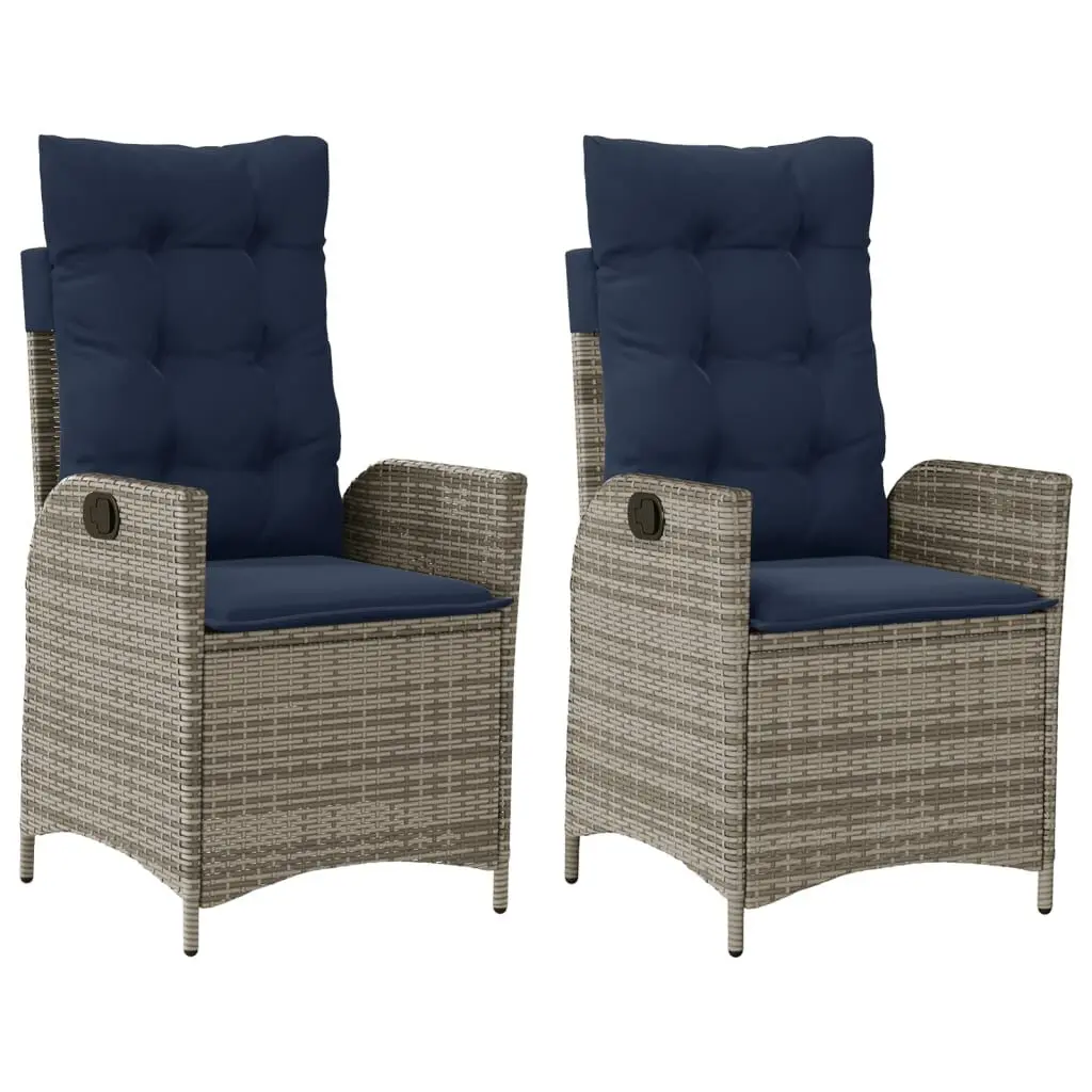 Reclining Patio Chairs 2 pcs Cushions Gray Poly Rattan Outdoor Lounge Set