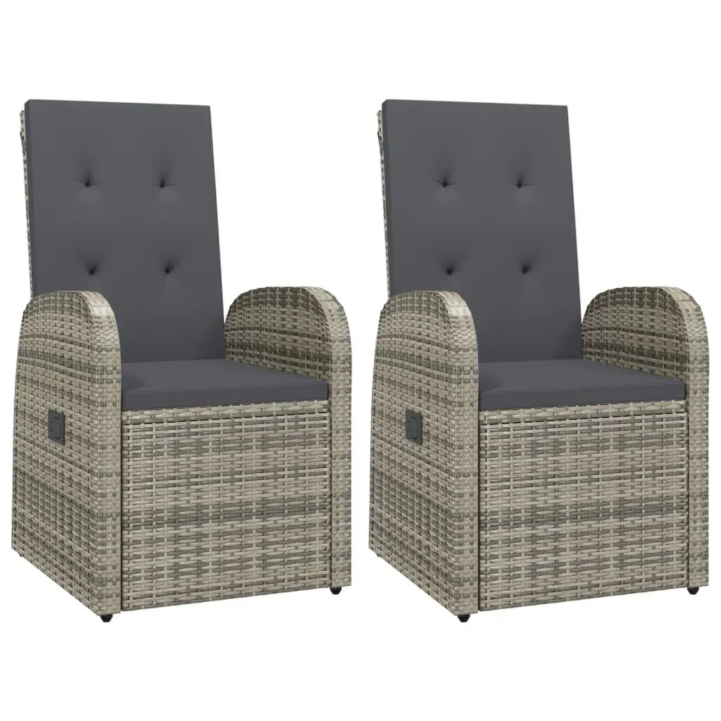 Reclining Patio Chairs 2 Pieces Cushions Poly Rattan Gray Outdoor