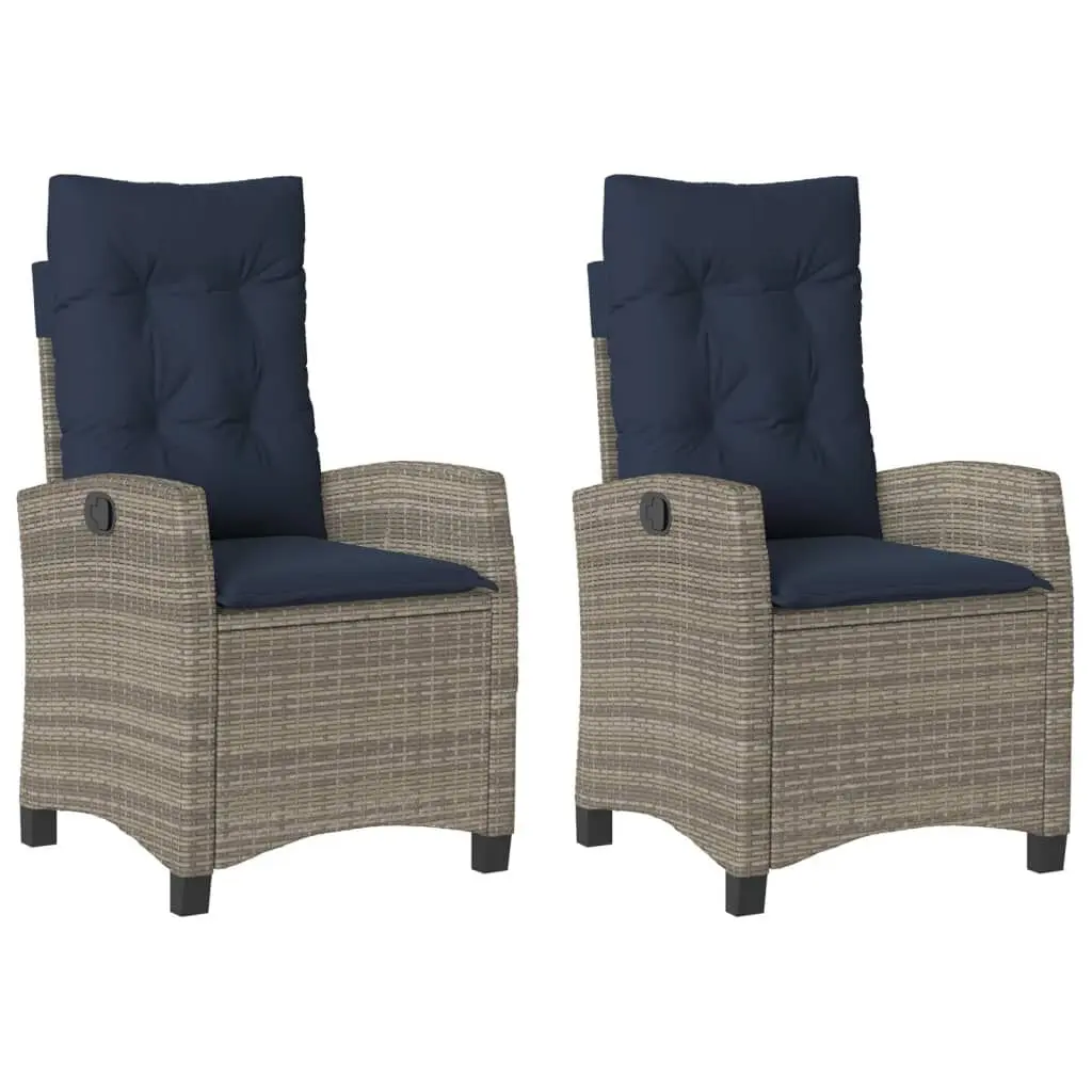 Reclining Patio Chairs Set 2 Cushions Gray Poly Rattan