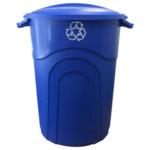 United Solutions TI0028 Recycle Injection Molded Trash Can 32 Gallon Blue