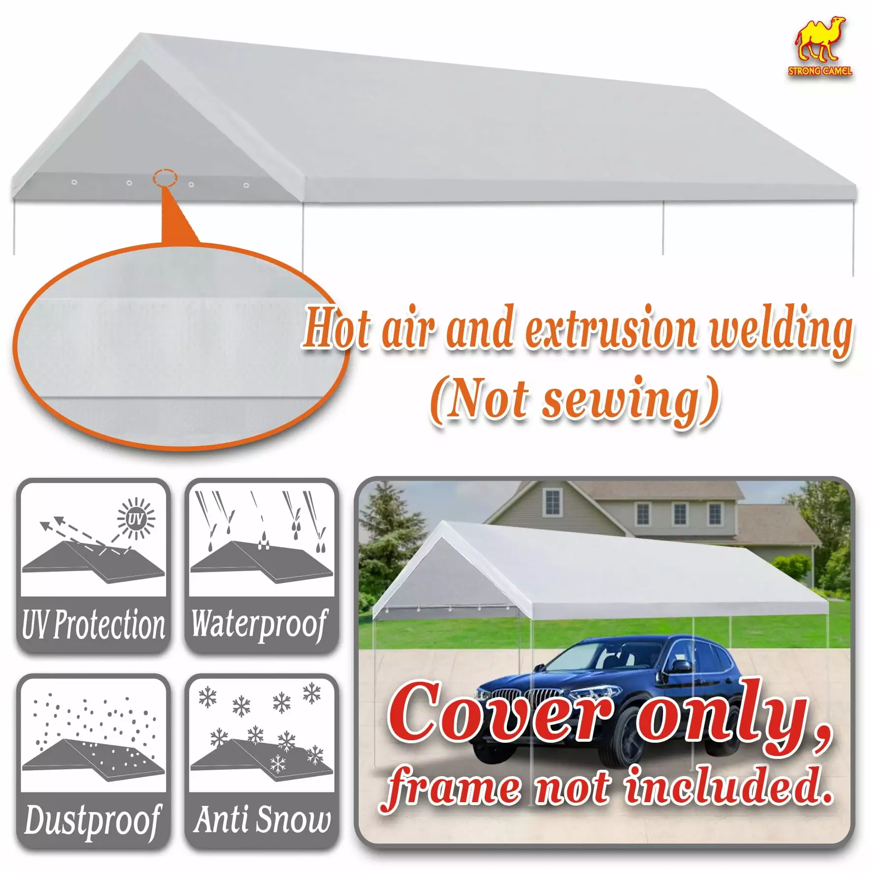 SUNNY 10x20 ft Carport Replacement Canopy Garage Top Cover Tent Shelter Tarp