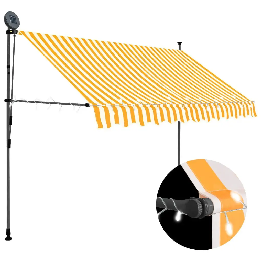 118.1 Inch Manual Retractable Awning LED Lights White and Orange Extra Wide Cover