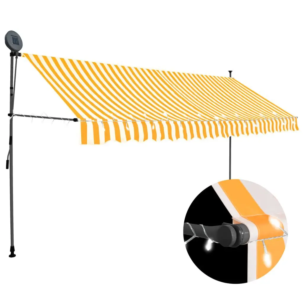 137.8 Inch Manual Retractable Awning LED Lights White and Orange Commercial Grade Shade