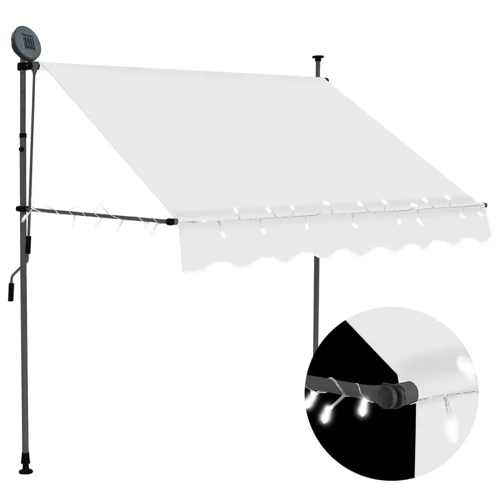 59.1-Inch Manual Retractable Awning LED Cream Outdoor Patio Shade