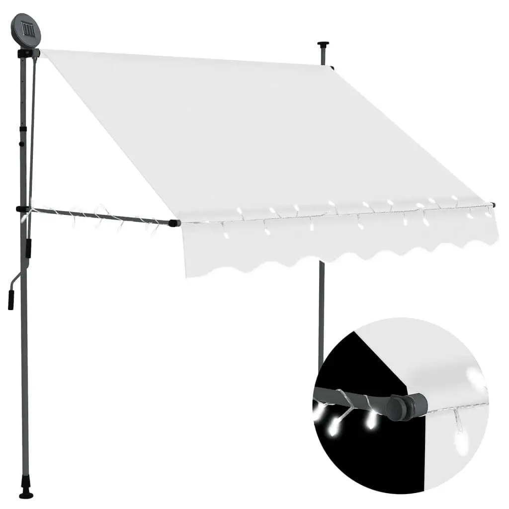 78.7-Inch Manual Retractable Awning LED Cream Large Outdoor Canopy