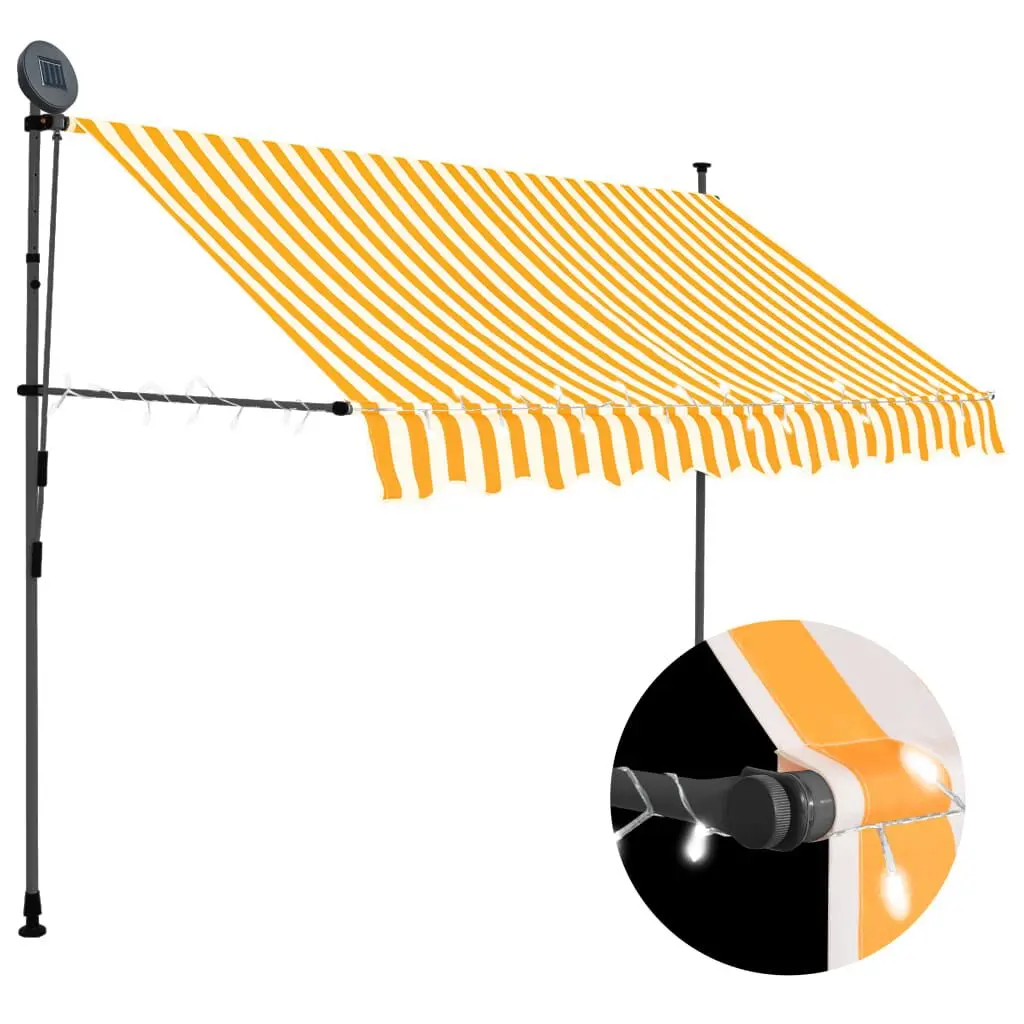 98.4 Inch Manual Retractable Awning LED Lights White and Orange Large Sun Shelter