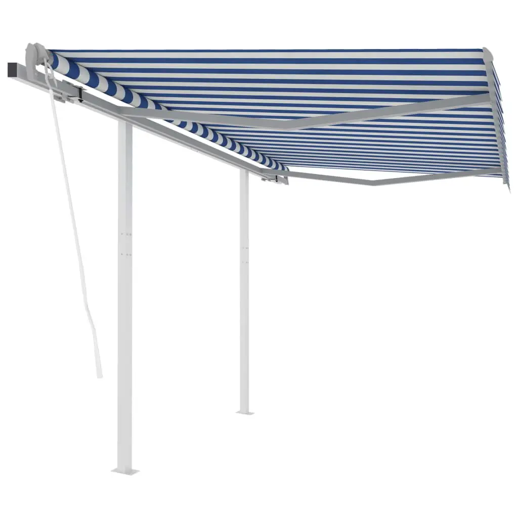 Automatic Retractable Awning Posts 9.8x8.2 Feet Blue and White Outdoor Shade