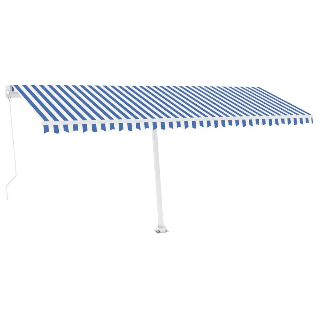 Freestanding Manual Retractable Awning 196.9x118.1 Inches Blue White Outdoor Shade
