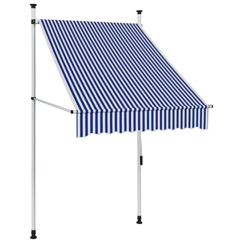 Manual Retractable Awning 39.4 Inches Blue and White Stripes Sun Shade