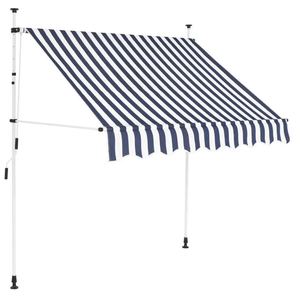 Manual Retractable Awning 78.7 Inches Blue and White Stripes Patio and Deck
