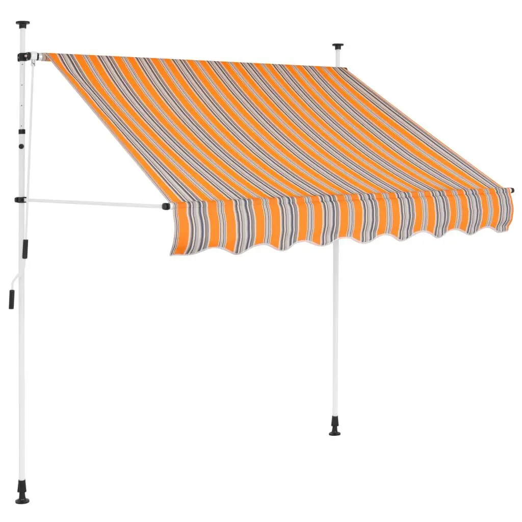 Manual Retractable Awning 59 Inches Yellow and Blue Stripes Outdoor Shade