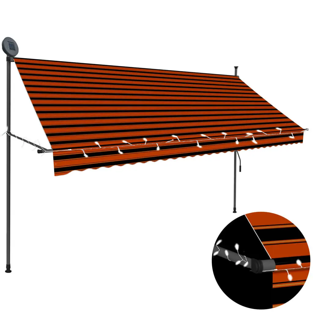 Manual Retractable Awning LED 118.1 Orange and Brown Commercial Patio Awning