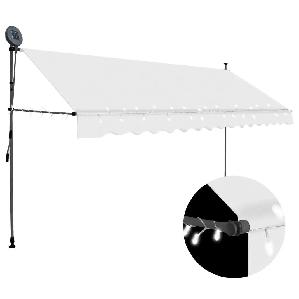Manual Retractable Awning LED 137.8 Inch Cream Outdoor Shade