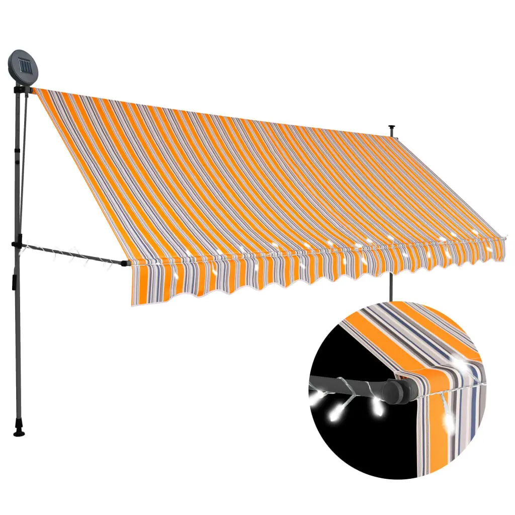 Manual Retractable Awning LED 137.8 Inches Yellow and Blue Patio Cover