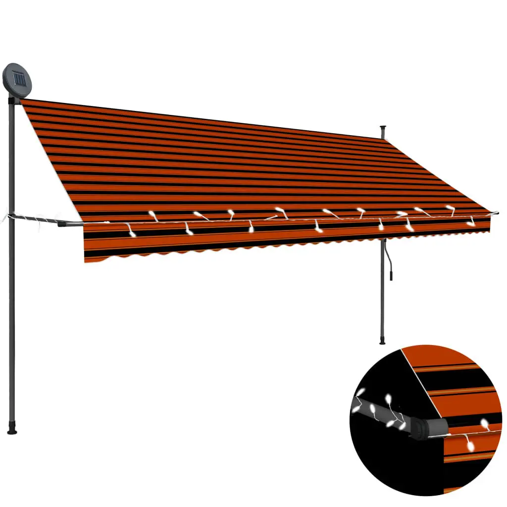 Manual Retractable Awning LED 137.8 Orange and Brown Giant Outdoor Sun Shelter