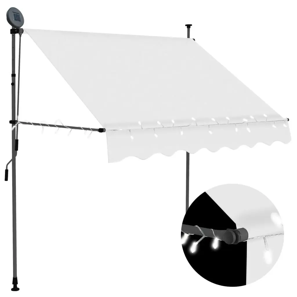 Manual Retractable Awning LED 39.4 Inches Cream Outdoor Sun Shade