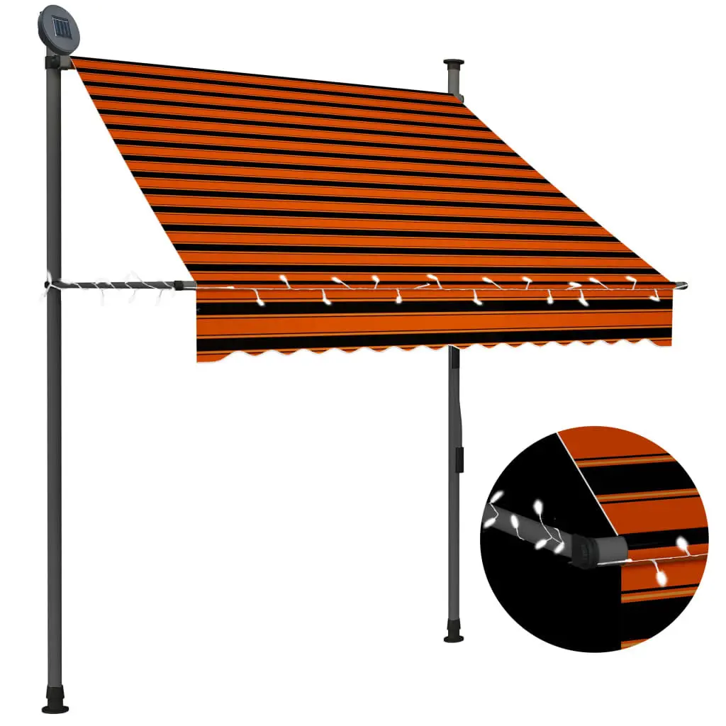 Manual Retractable Awning LED 59.1 Orange and Brown Outdoor Patio Sun Shade