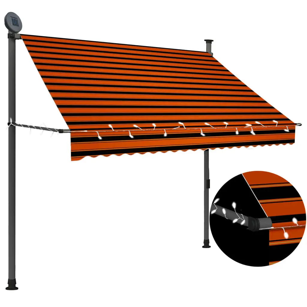 Manual Retractable Awning LED 78.7 Orange and Brown Outdoor Patio Cover